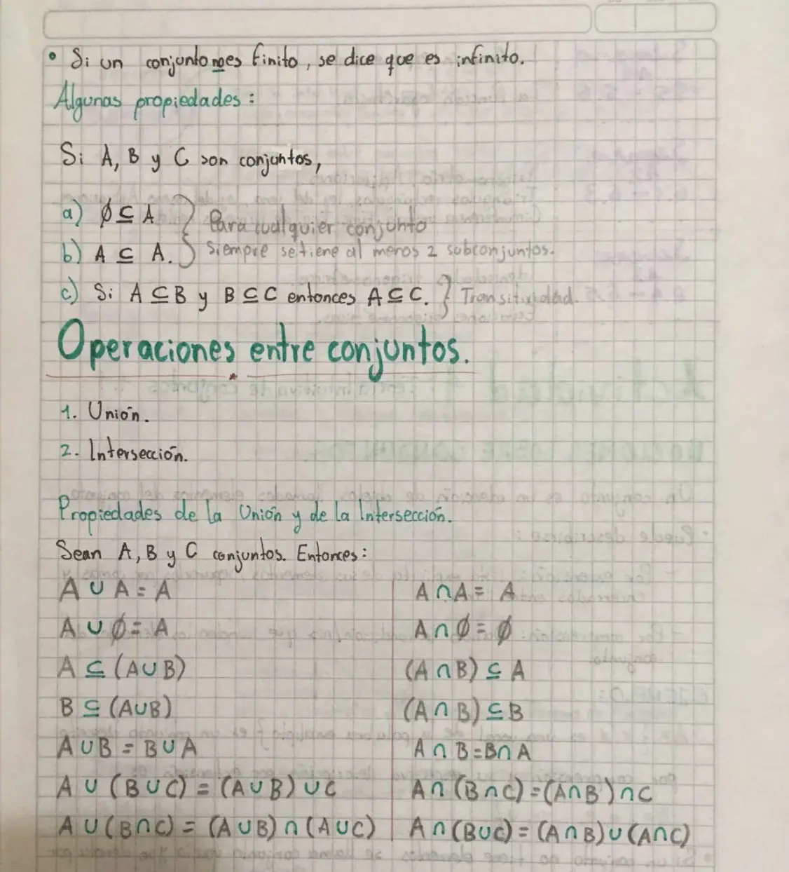 Apuntes de teoría de conjuntos escritos a mano